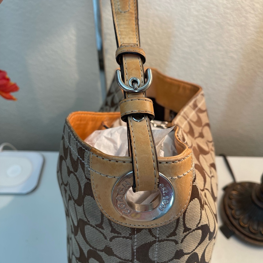 Coach Y2K Vintage Signature Jacquard Canvas Leather Hobo Shoulder bag & wallet - Picture 5 of 16